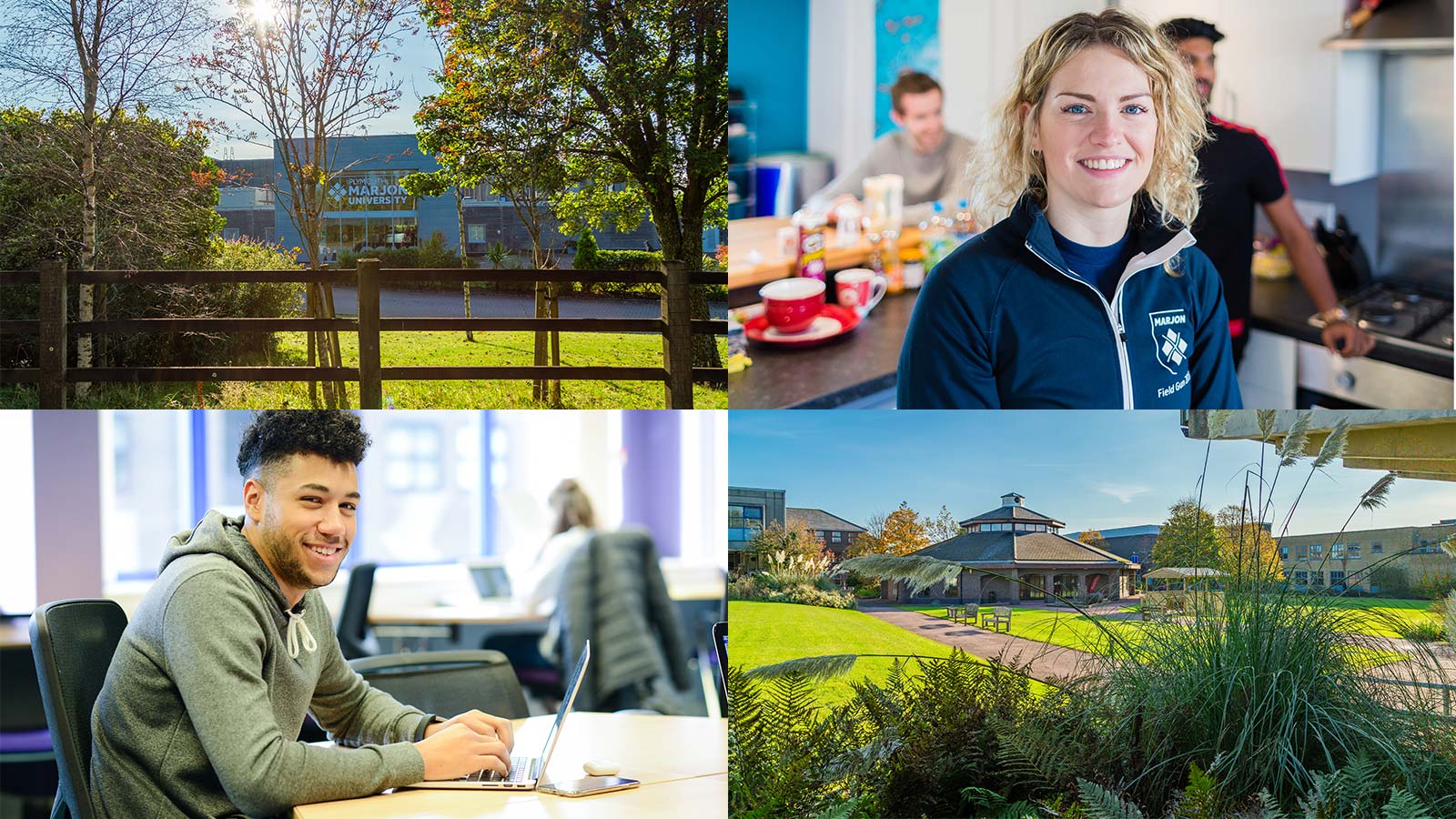 Virtual Open Days collage with green campus photos and students