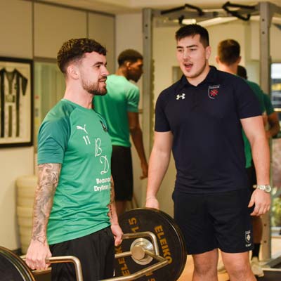 Student leads strength training session for a Plymouth Argyle player