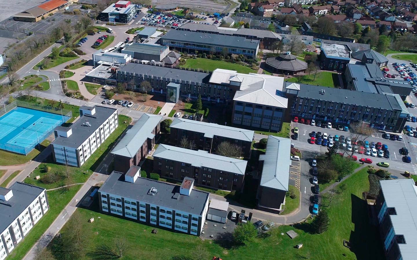 Aerial view of campus grounds