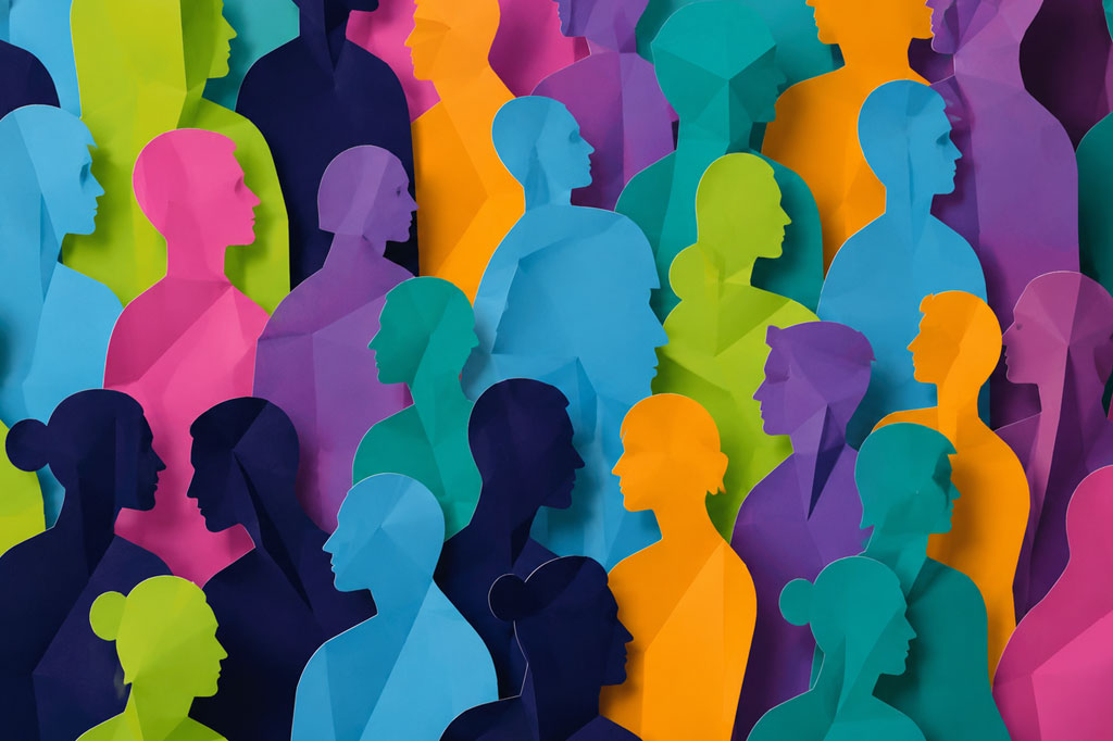 Illustration showing lots of different heads to represent equality