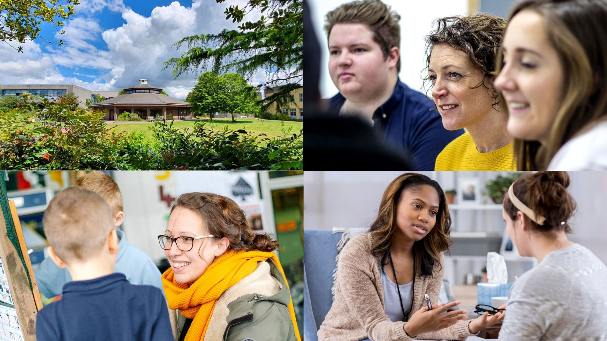 A collage of images of campus and students