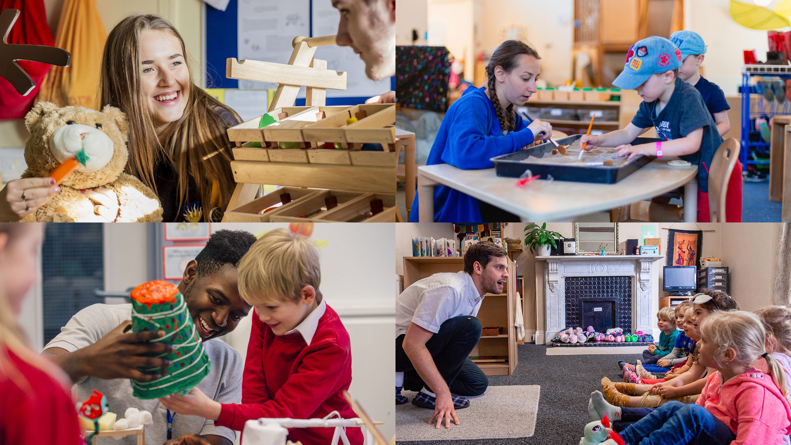 A collage of photos of teaching students