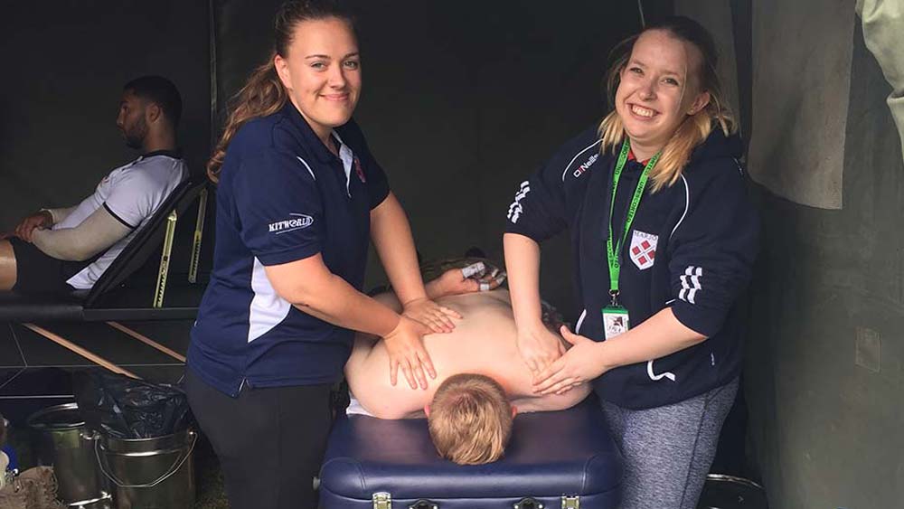 Sport rehabilitation students provide rehab treatments to soldiers at a military event