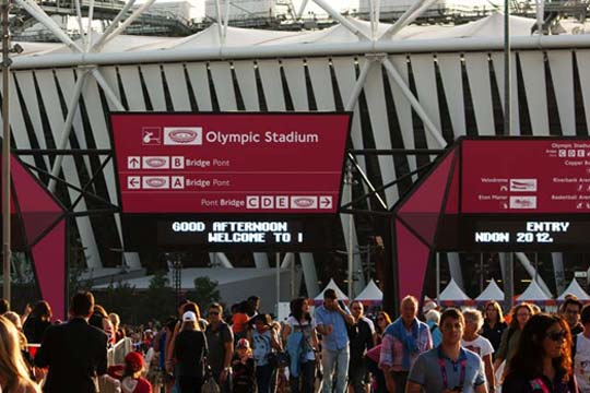 Crowd milling outside the Olympic Stadium in London