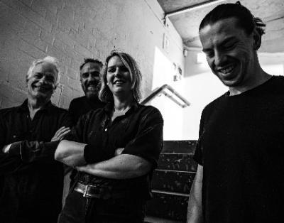 The Wedding Present standing in a stairwell