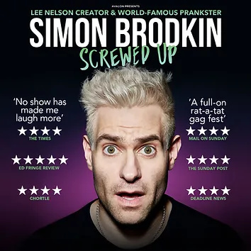 Advertisement for Simon Brodkin's Screwed Up comedy tour
