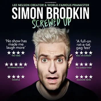 Advertisement for Simon Brodkin's Screwed Up comedy tour