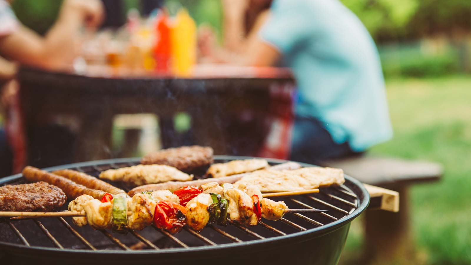 Close up of food cooking on a barbeque