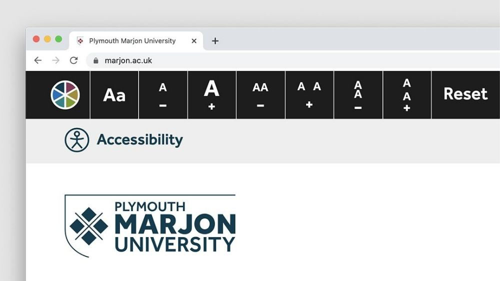 Marjon's accessibility toolbar puts users in control of colour and font type, size and spacing