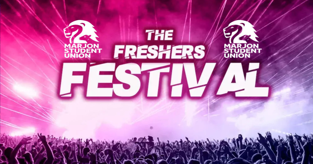 A banner advertising the 2023 Marjon Fresher's Festival