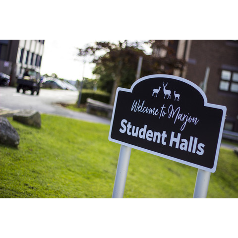 Student halls sign on the Marjon campus