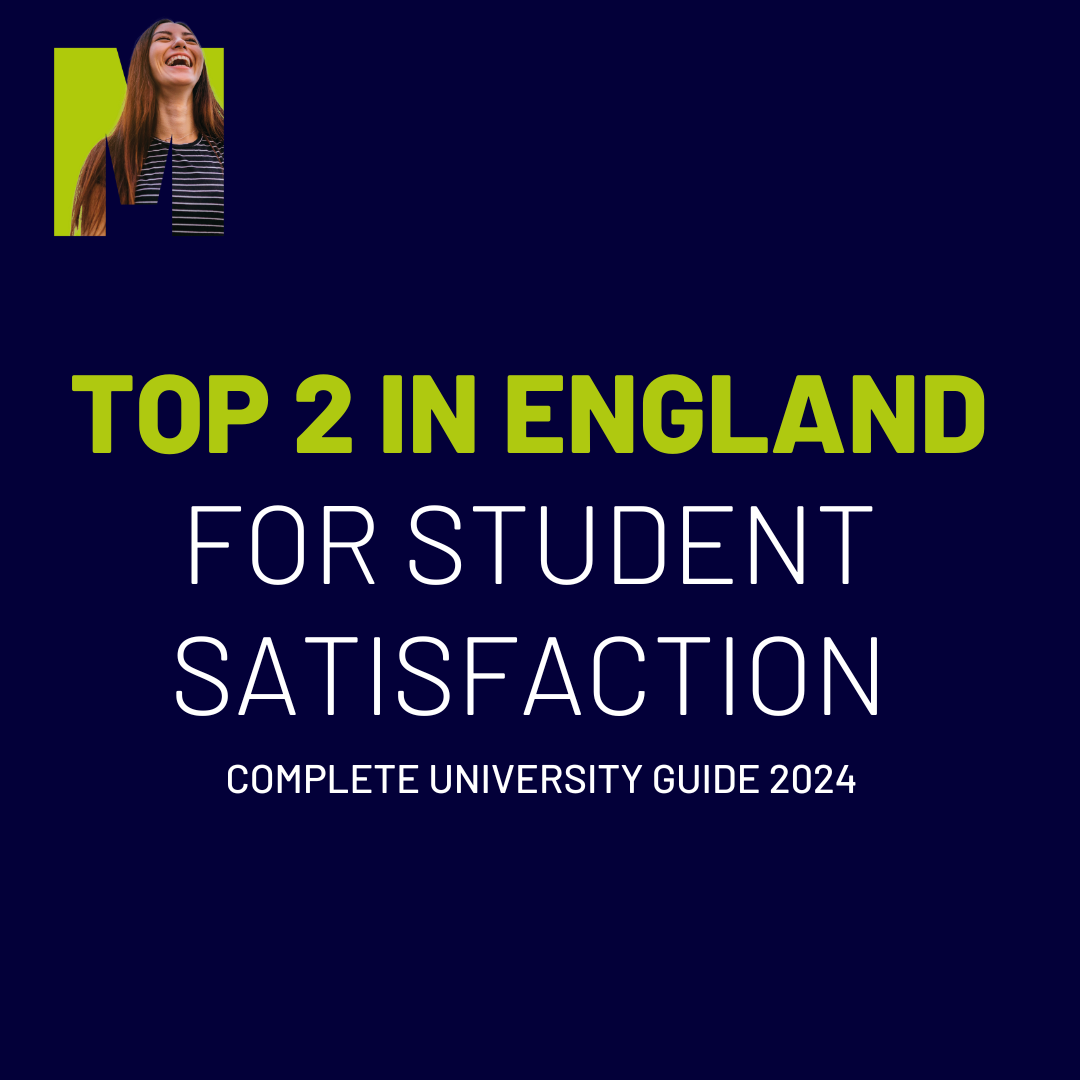 An image showing that Plymouth Marjon University ranked 2nd for Student Satisfaction in the 2024 Complete University Guide