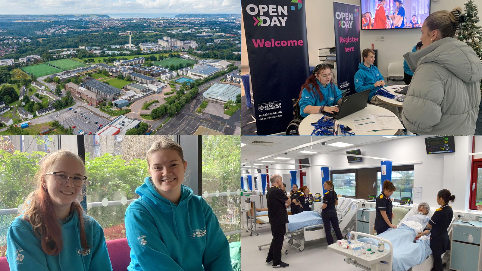 Various images of the campus and people at Open Day