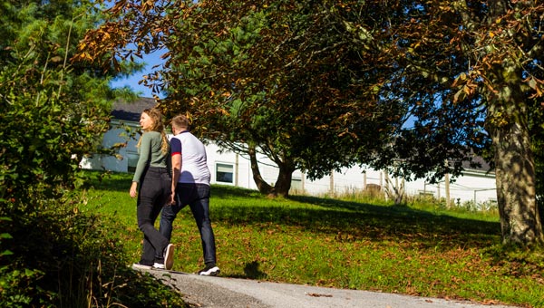 Students walking to the village