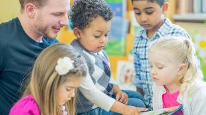 Young children learning with a teacher
