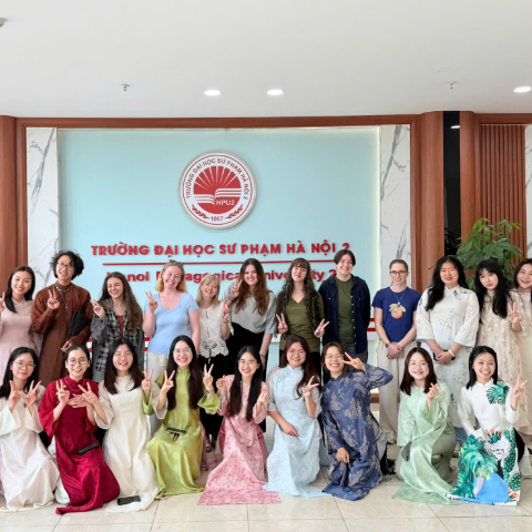 Large group of Marjon students with students in Vietnam
