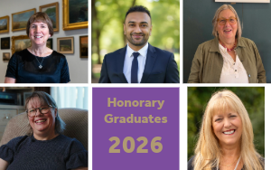 Profile headshots of 5 honorary graduates for 2026