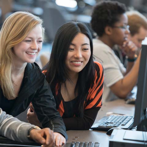 2 females on a computer