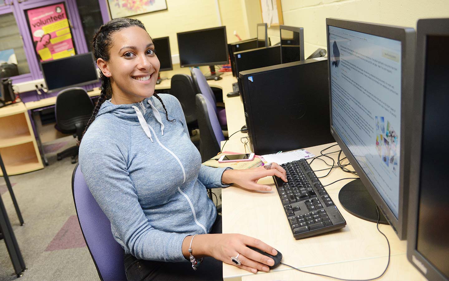 Female on computer