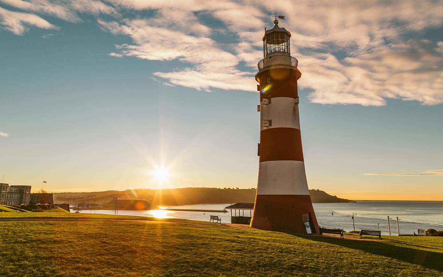 Sunset at Smeatons Tower lighthouse in Plymouth